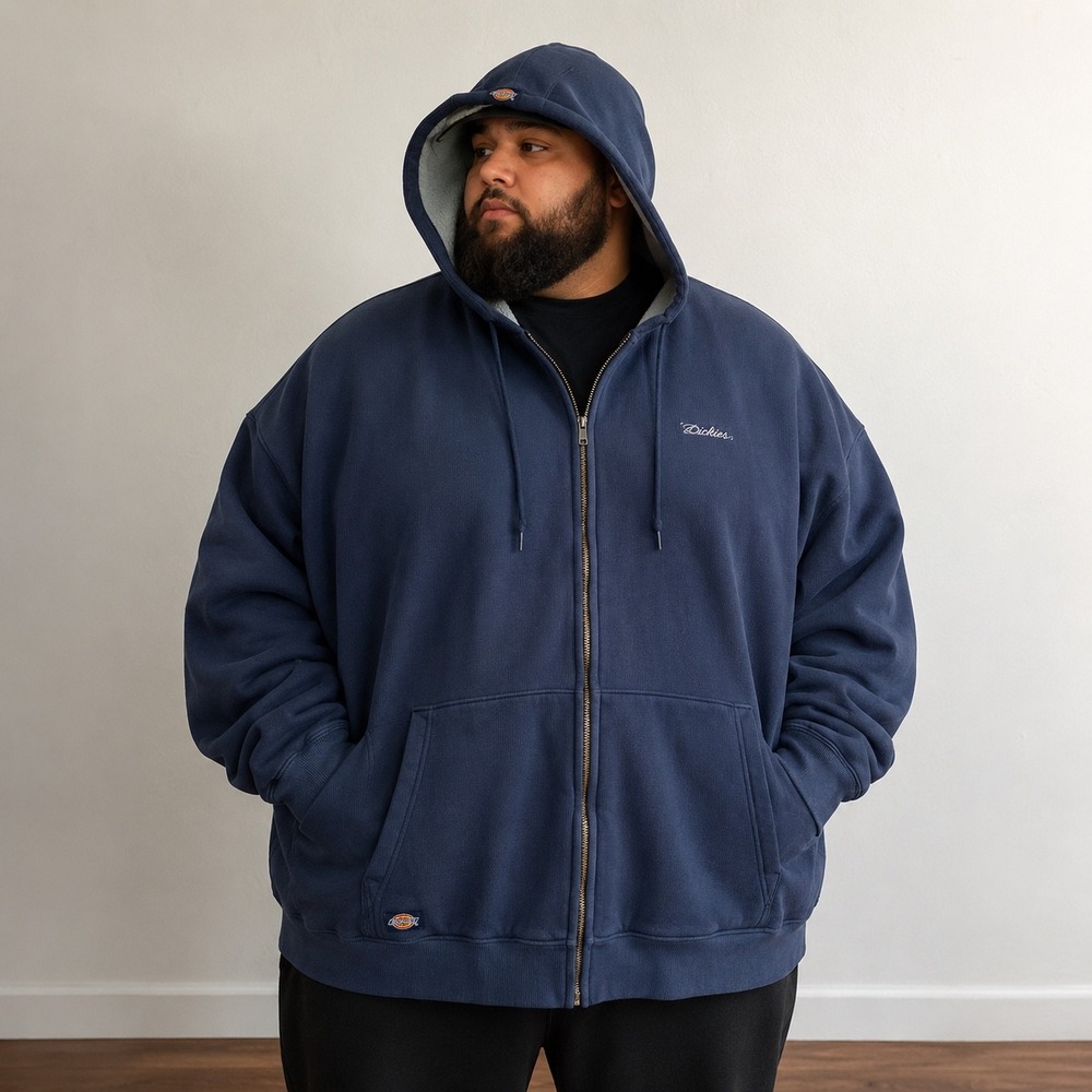 Dickies Hoodie Mens 4XL Blue Waffle Knit Sherpa Lined Full Zip Jacket Work Y2K